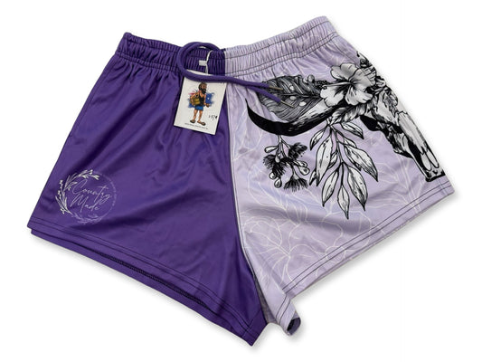 Bull Skull Purple Footy Shorts (With Pockets)