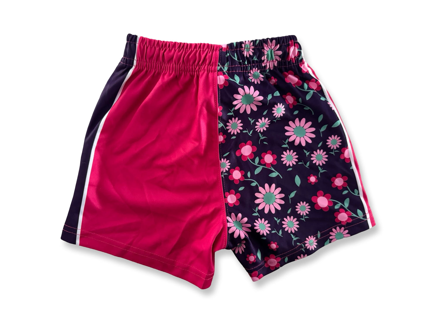 Kids Pink Flowers Footy Shorts (With Pockets)