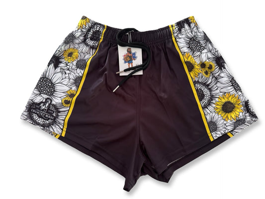 🔥NEW🔥 Sunflowers Black Footy Shorts (With Pockets)