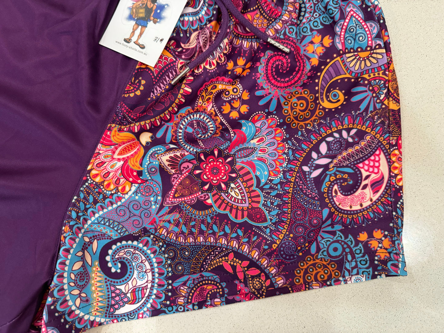 Purple Paisley Footy Shorts (With Pockets)