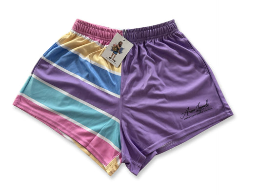 Light Pastel Purple Stripe Footy Shorts (With Pockets)