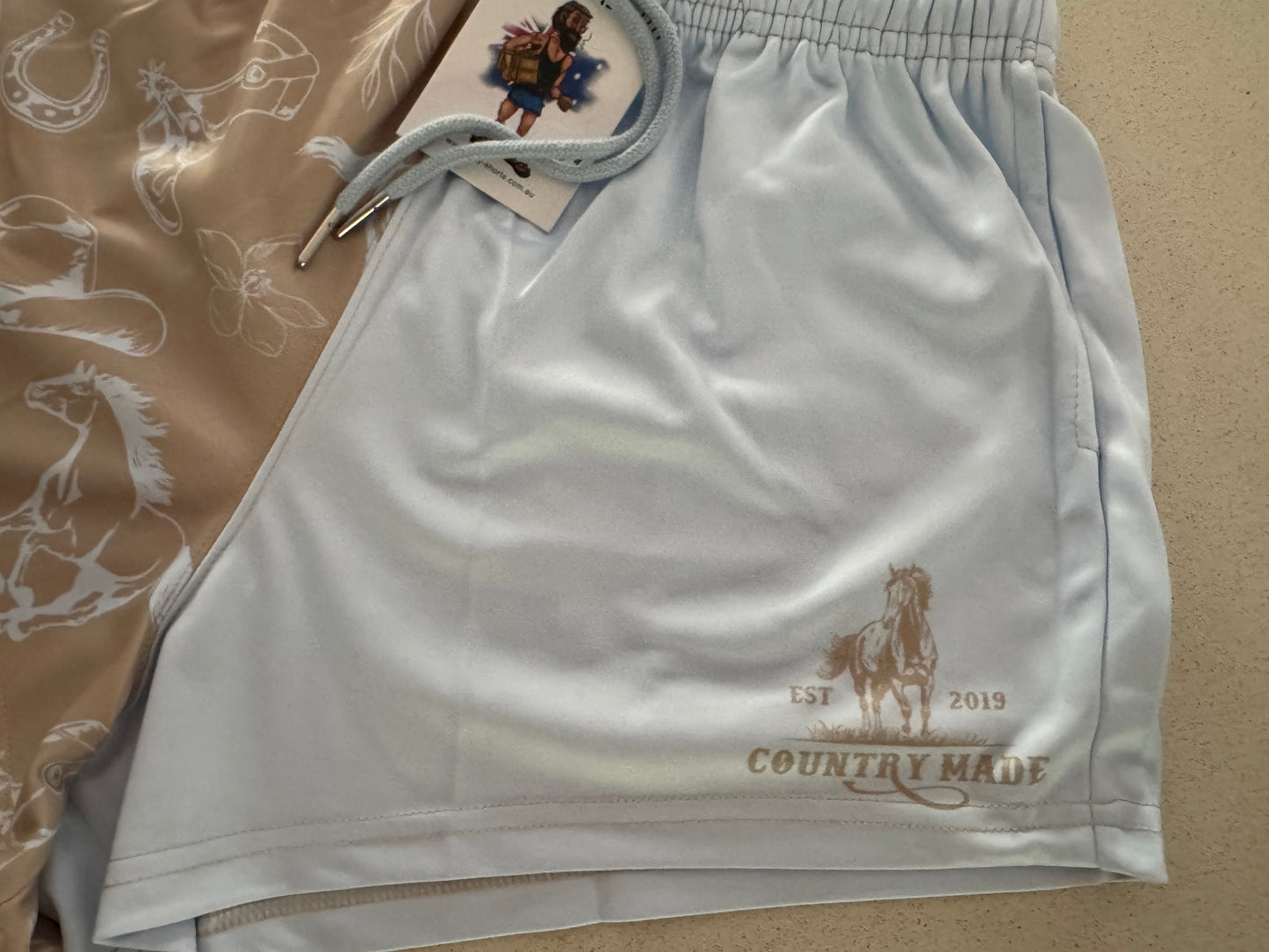🔥NEW🔥 Horse Light Blue Footy Shorts (With Pockets)