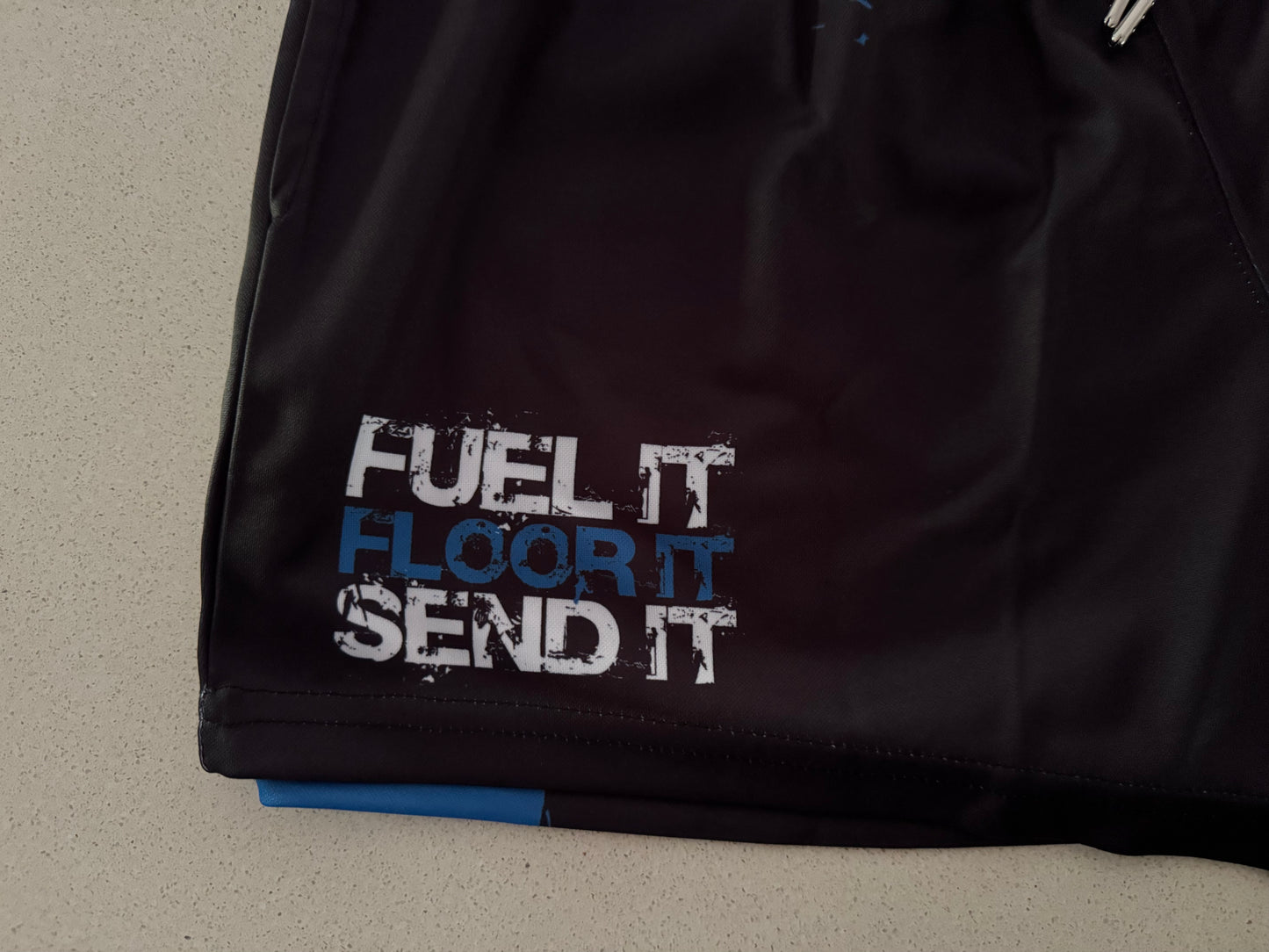 🔥NEW🔥 "Fuel it, Floor it, Send it!" BLUE Footy Shorts (With Pockets)