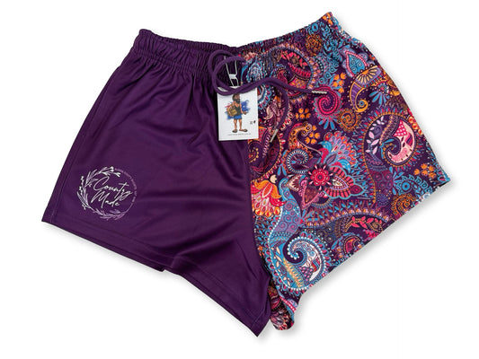 Purple Paisley Footy Shorts (With Pockets)