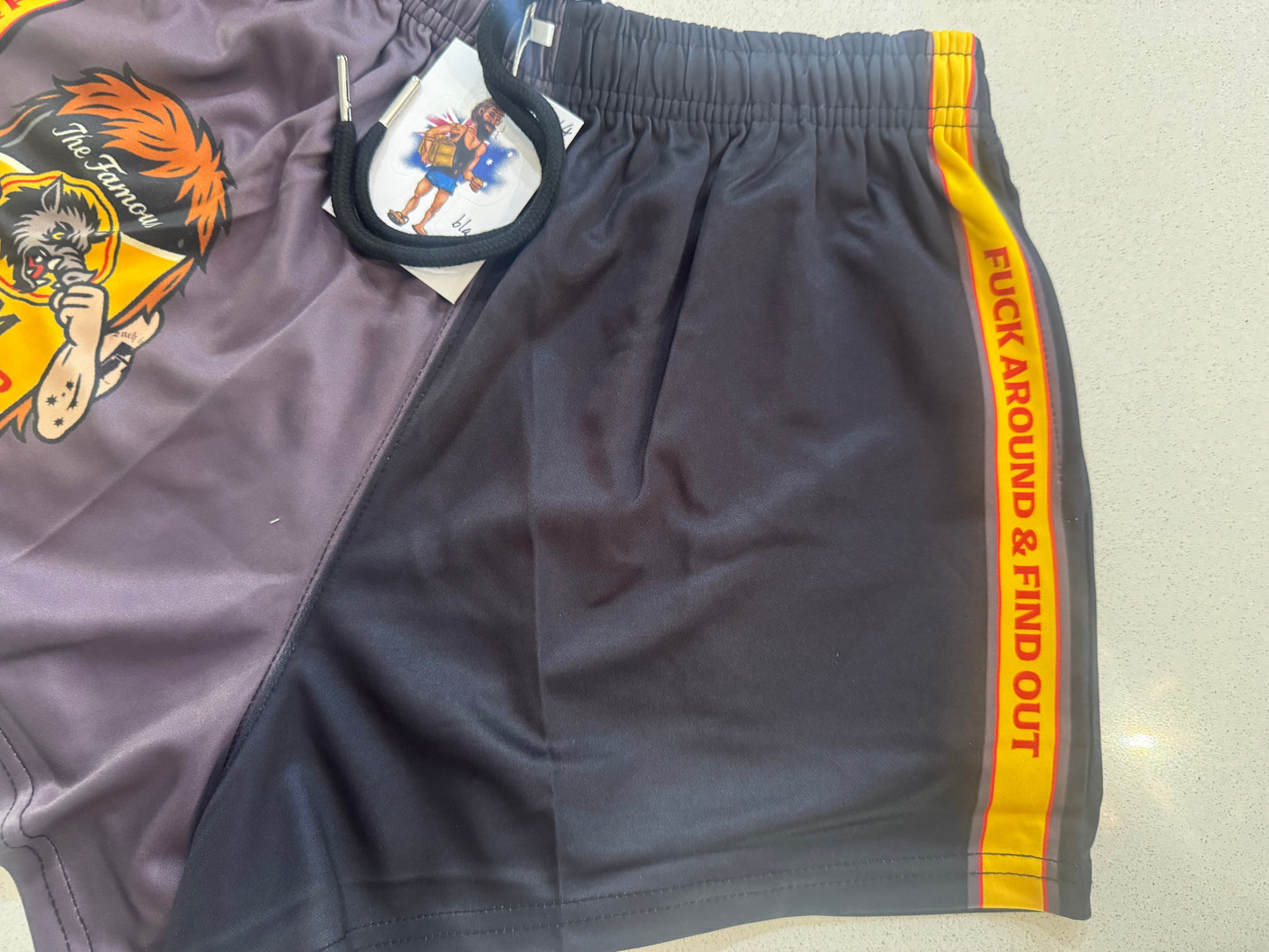 🔥NEW🔥 F**CK AROUND & FIND OUT Rum Monster Footy Shorts (With Pockets)