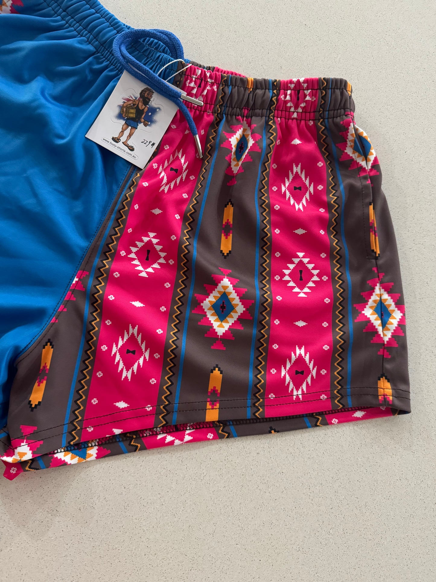Tribal Print Blue Footy Shorts (With Pockets)