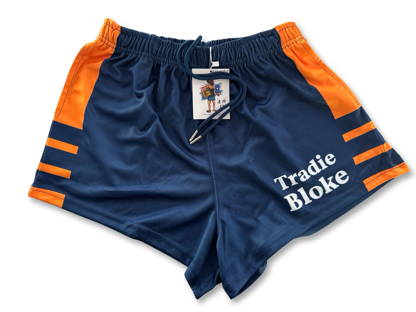 Tradie BLOKE - Blue & Orange Footy Shorts (With Pockets)