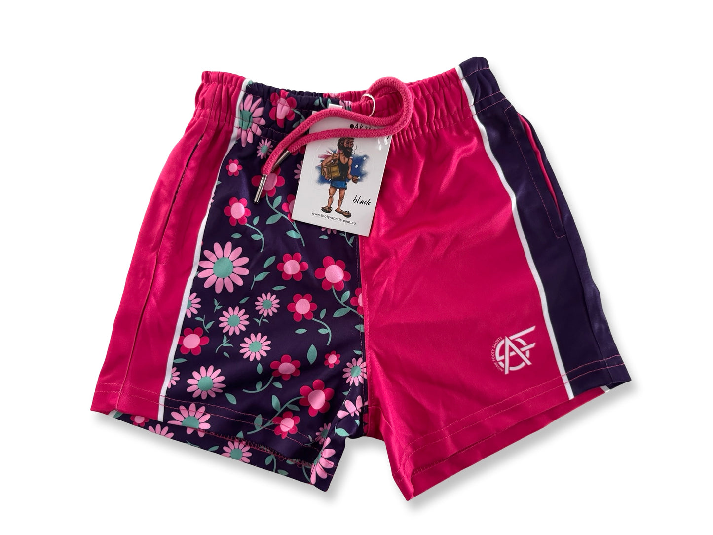 Kids Pink Flowers Footy Shorts (With Pockets)