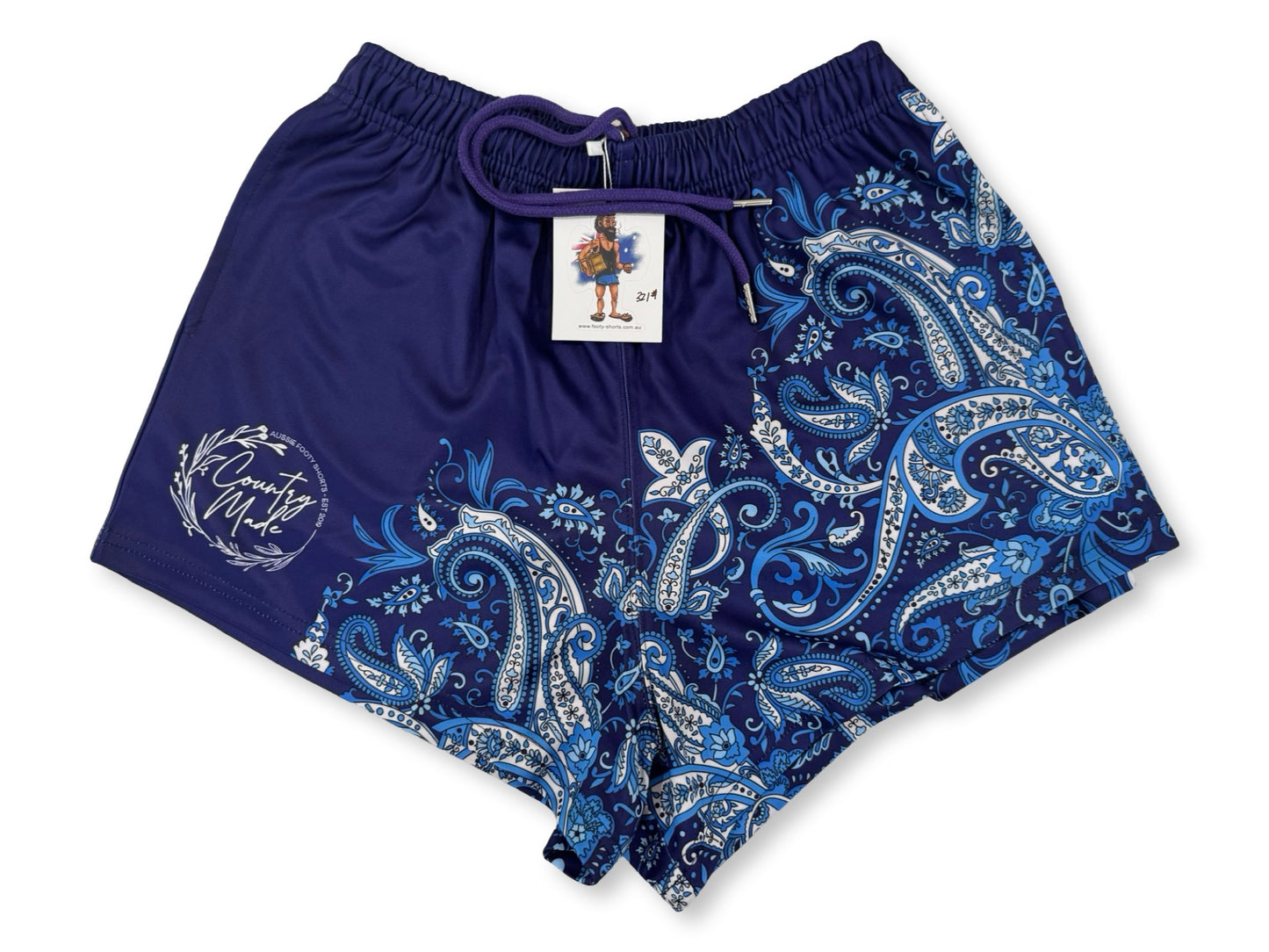 Navy Blue Paisley Footy Shorts (With Pockets)