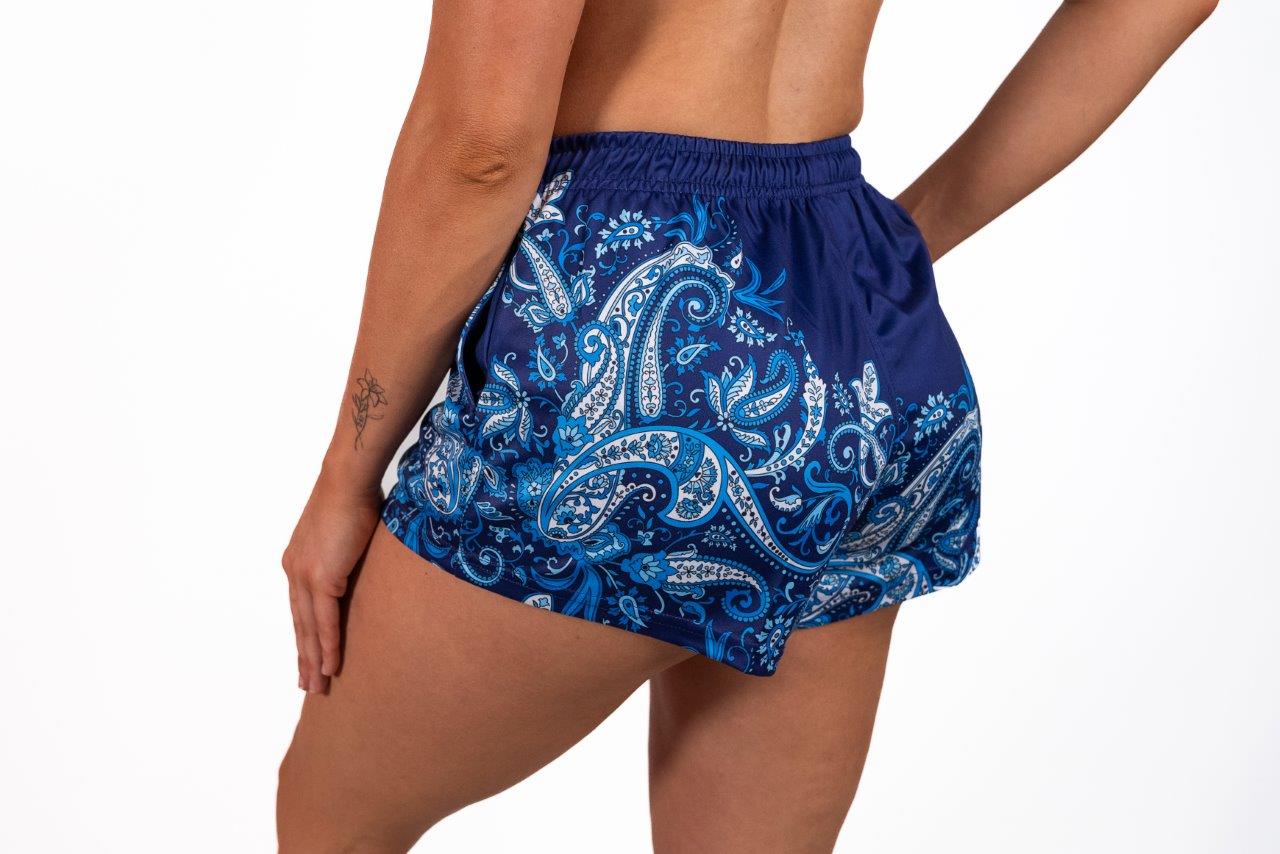 Navy Blue Paisley Footy Shorts (With Pockets)