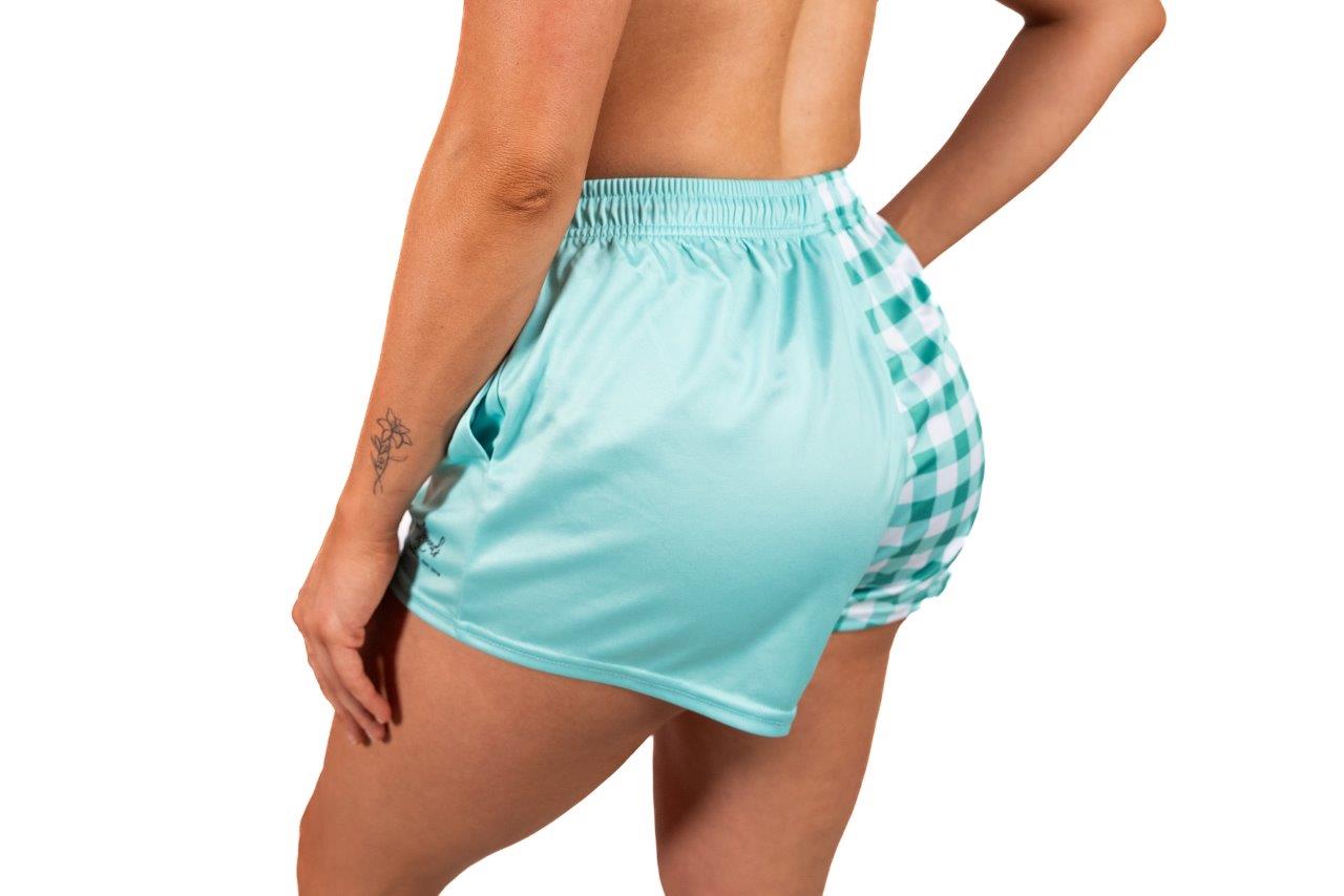 Green Chequered - Footy Shorts (With Pockets) Gingham