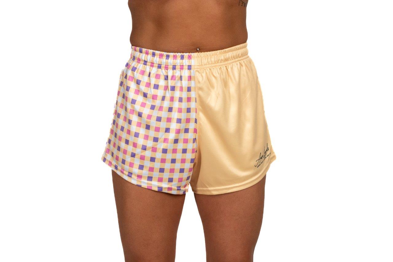 Yellow Chequered - Footy Shorts (With Pockets) Gingham