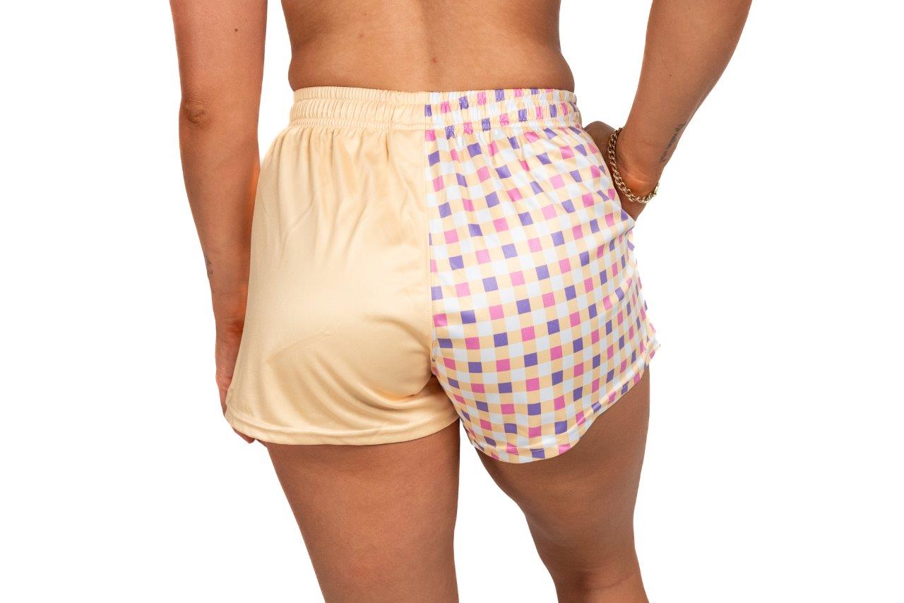 Yellow Chequered - Footy Shorts (With Pockets) Gingham