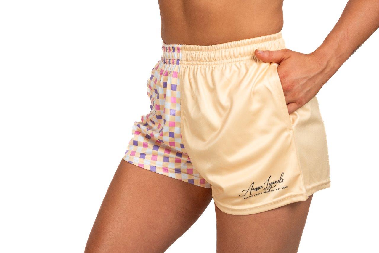 Yellow Chequered - Footy Shorts (With Pockets) Gingham