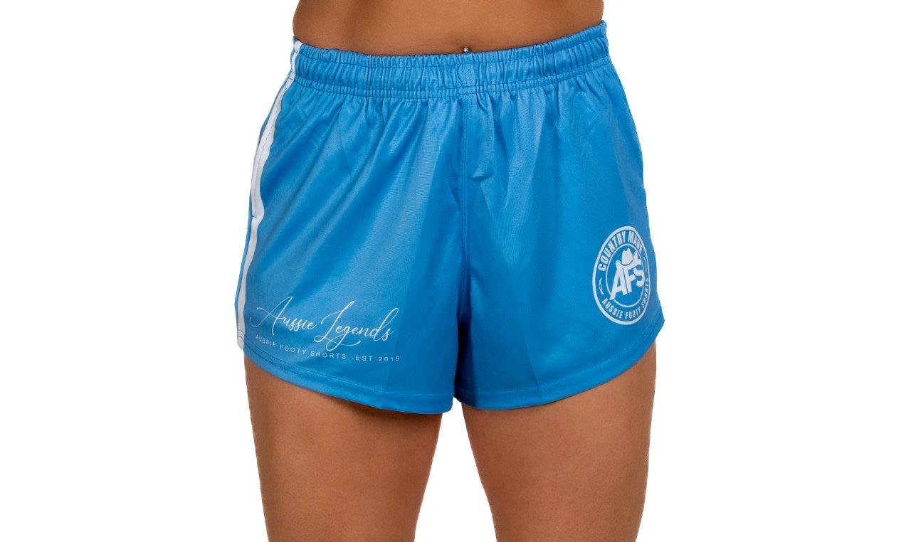 Country Made- Light Blue and White Footy Shorts (With Pockets)