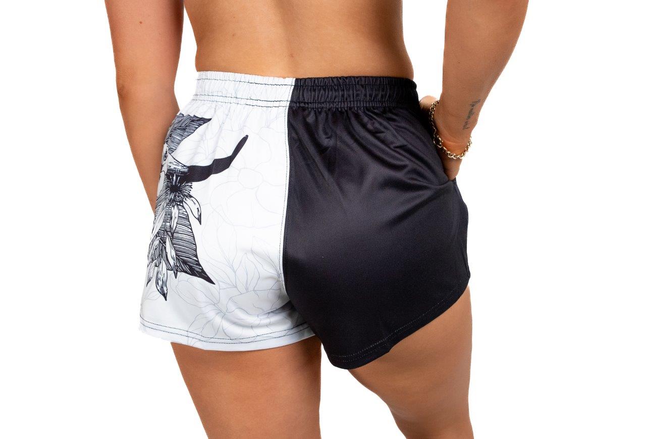 Bull Skull Black Footy Shorts (With Pockets)