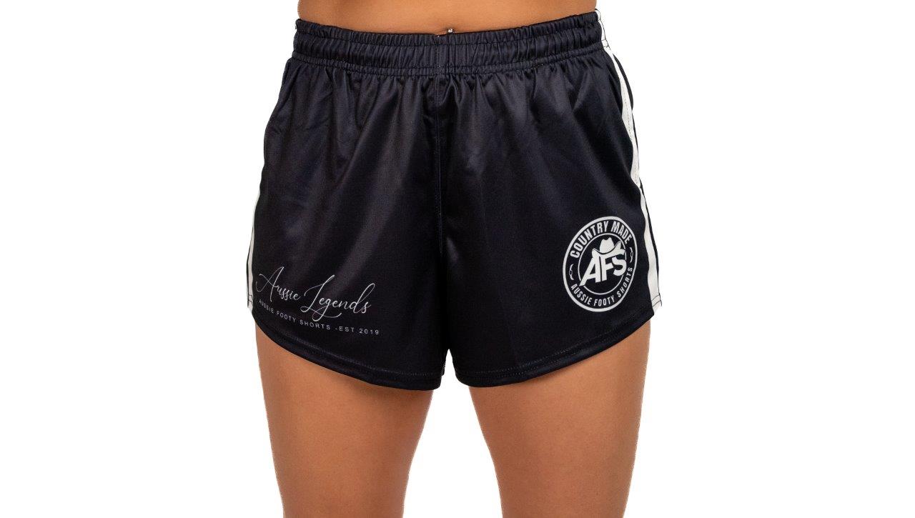 Country Made- Black & White Footy Shorts (With Pockets)