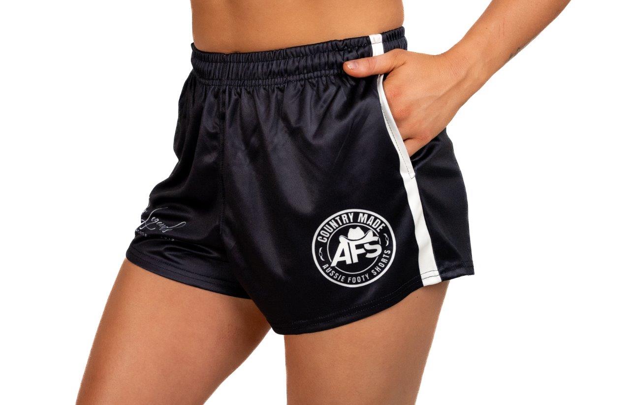 Country Made- Black & White Footy Shorts (With Pockets)