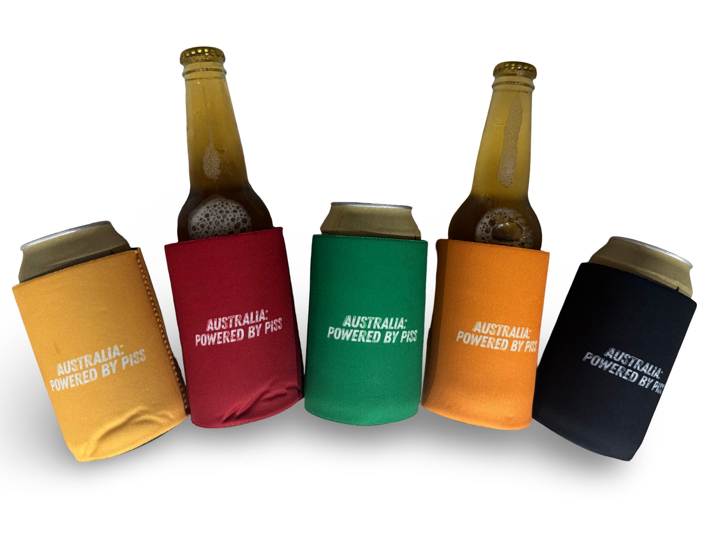 🔥NEW🔥 Powered by Piss, Stubby Coolers- 5 Pack