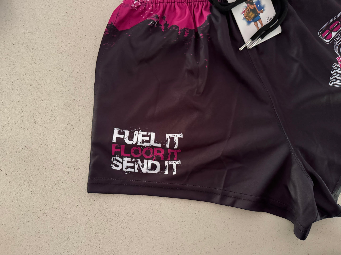 🔥NEW🔥 "Fuel it, Floor it, Send it!" PINK Footy Shorts (With Pockets)