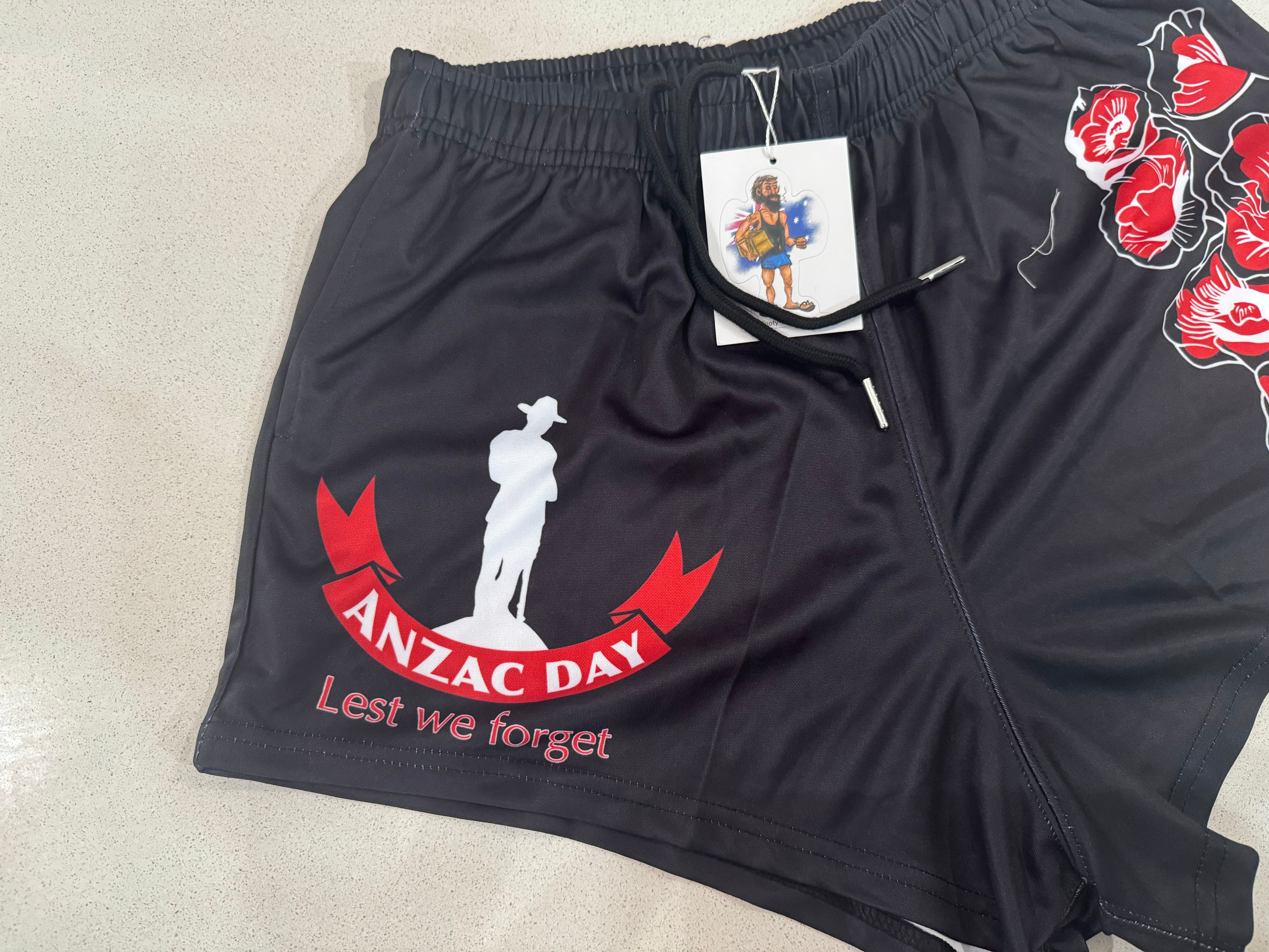 🔥NEW🔥 ANZAC DAY - Footy Shorts (With Pockets) Black