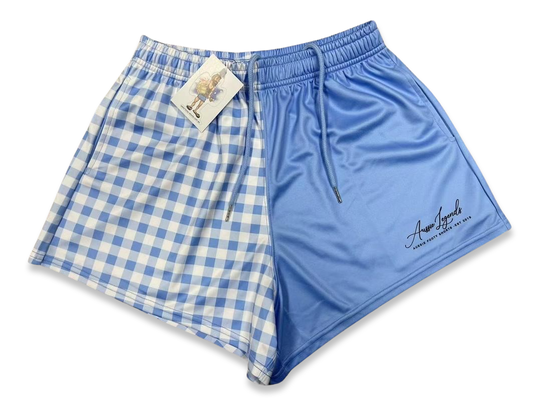 🔥NEW🔥 Blue & White Chequered - Footy Shorts (With Pockets) Gingham