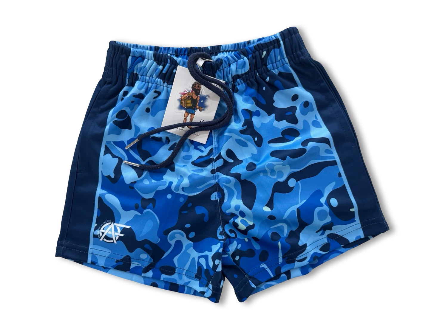 Kids Blue Camo Footy Shorts (With Pockets)