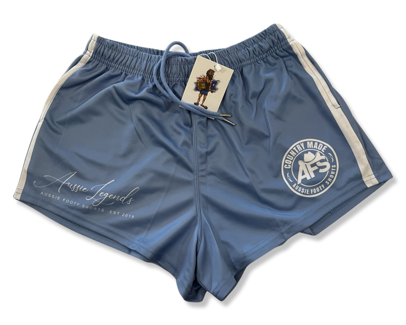 Country Made- Light Blue and White Footy Shorts (With Pockets)
