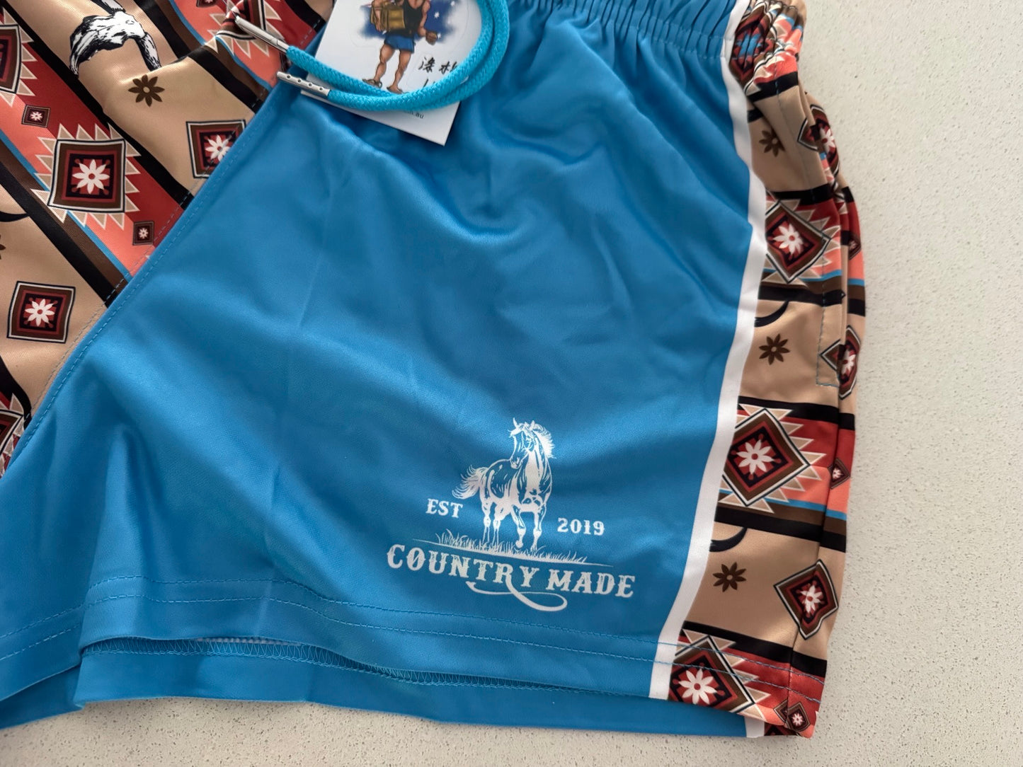 🔥NEW🔥 Blue Aztec Footy Shorts (With Pockets)