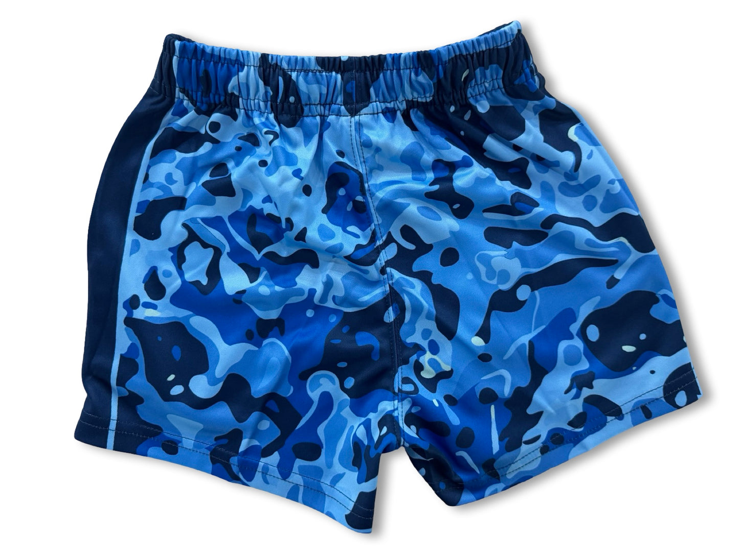 Kids Blue Camo Footy Shorts (With Pockets)
