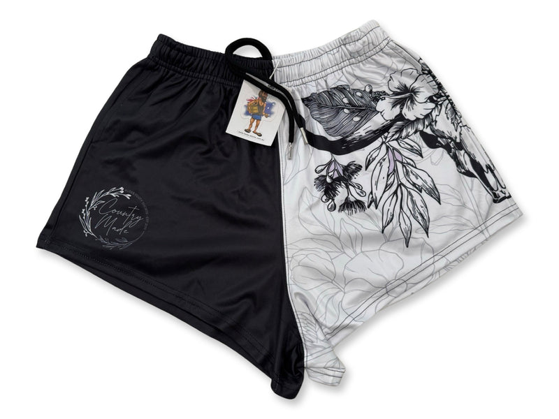 Bull Skull Black Footy Shorts (With Pockets)