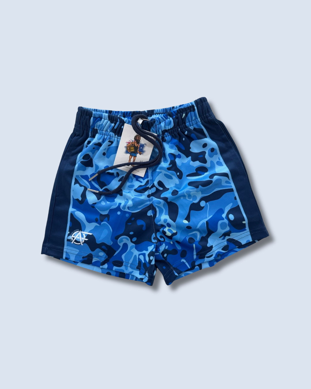 Kids Blue Camo Footy Shorts (With Pockets)