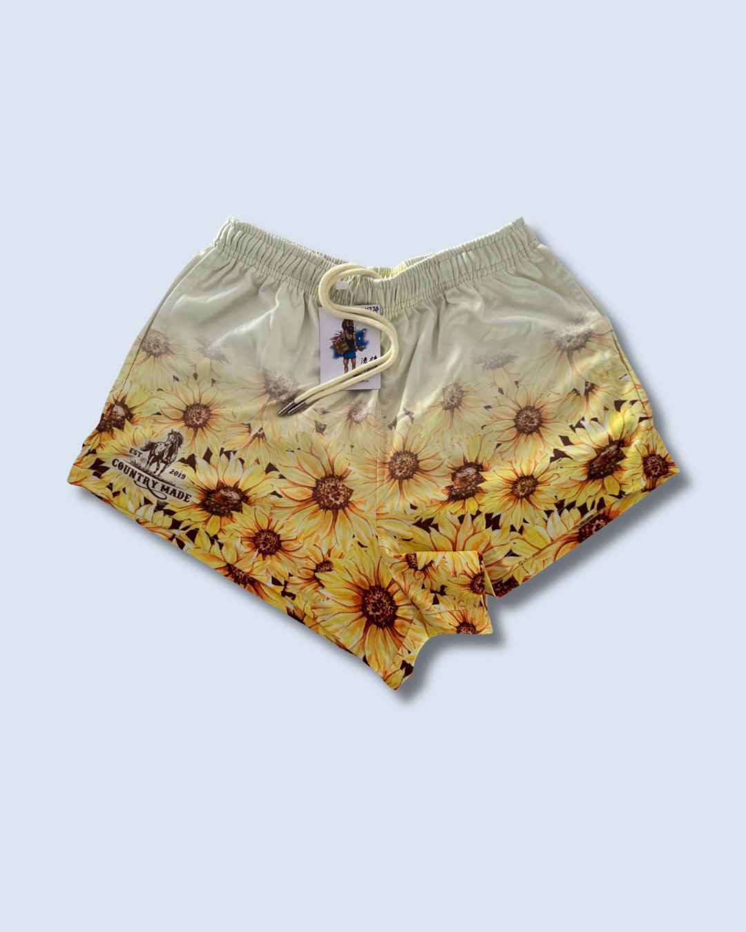 Yellow Flower Footy Shorts (With Pockets)