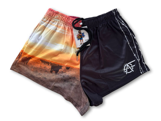 🔥NEW🔥 Cow Sunset Footy Shorts (With Pockets)