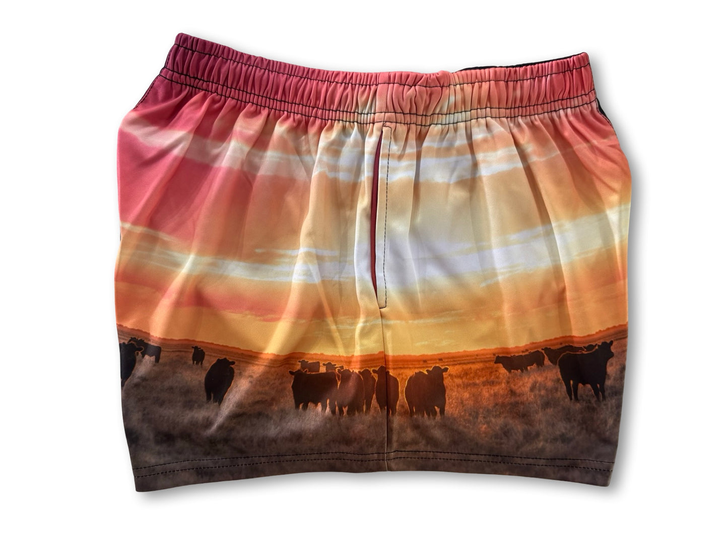 🔥NEW🔥 Cow Sunset Footy Shorts (With Pockets)