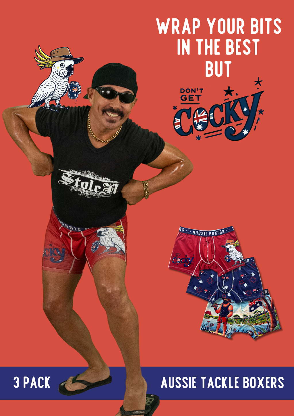 3 PACK Men's Aussie Tackle Boxers | Don't Get Cocky