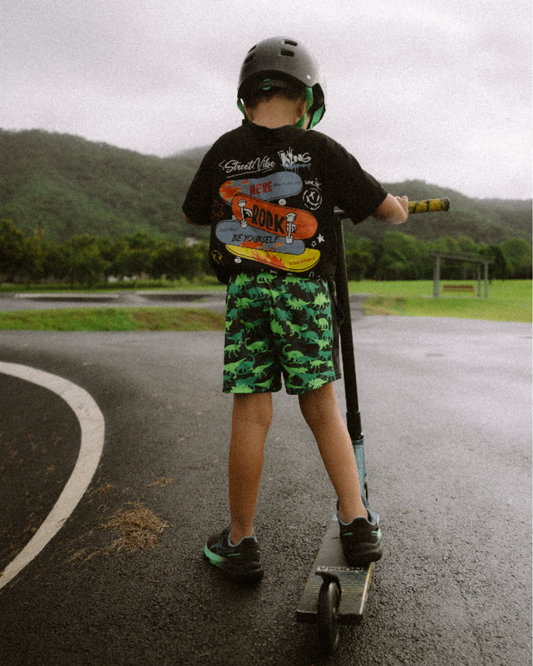 Kids Dinosaur Footy Shorts (With Pockets)