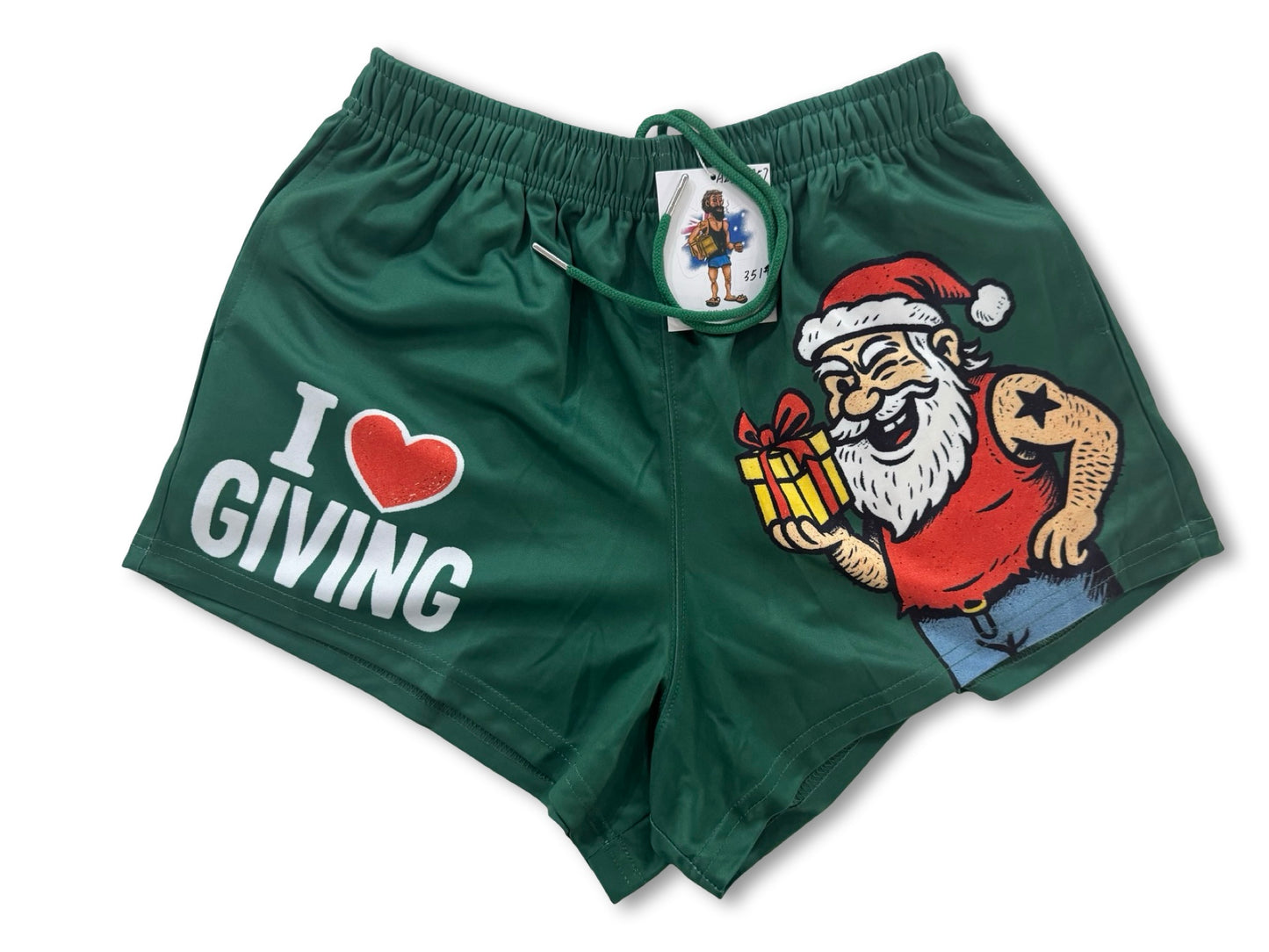 I Love Giving | Santa Footy Shorts (With Pockets)