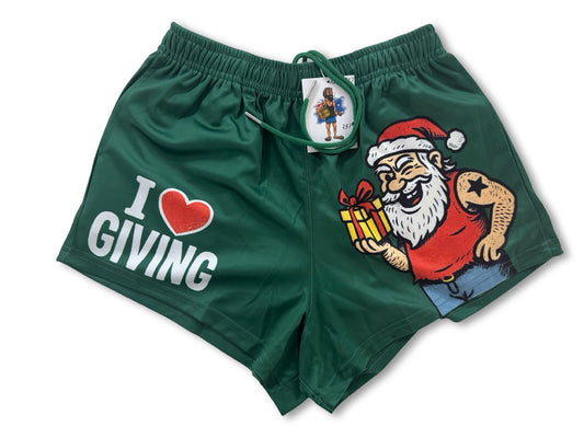 I Love Giving | Santa Footy Shorts (With Pockets)