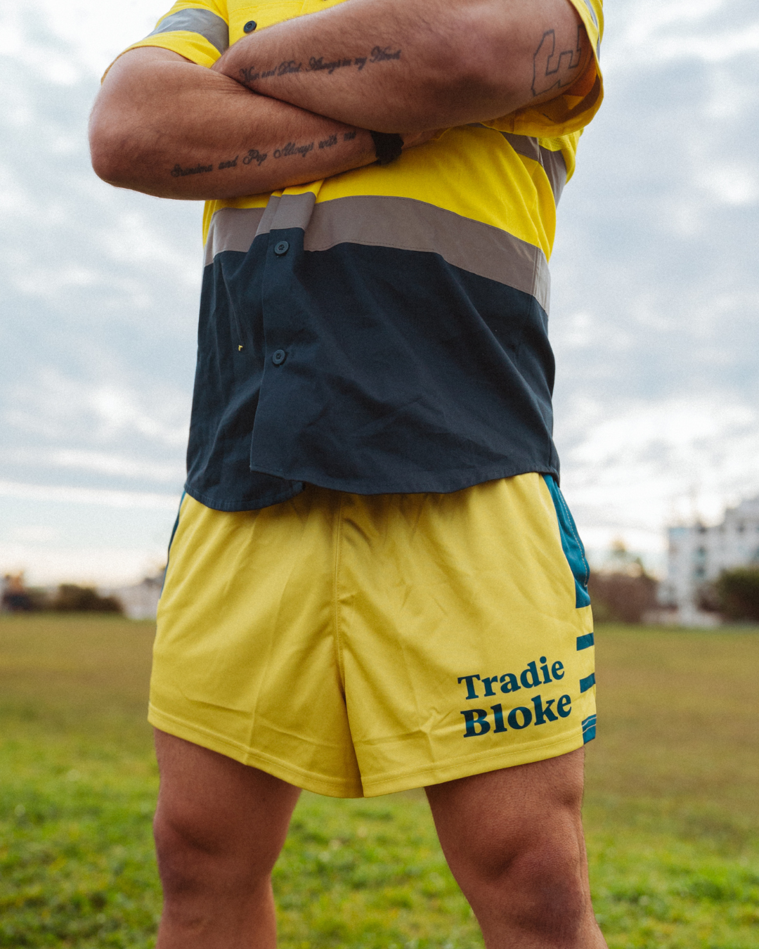 Tradie BLOKE - Yellow & Blue Footy Shorts (With Pockets)