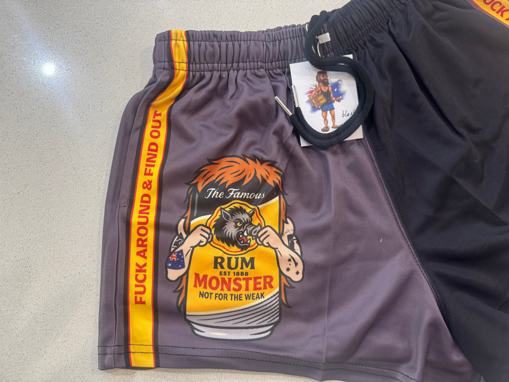 🔥NEW🔥 F**CK AROUND & FIND OUT Rum Monster Footy Shorts (With Pockets)