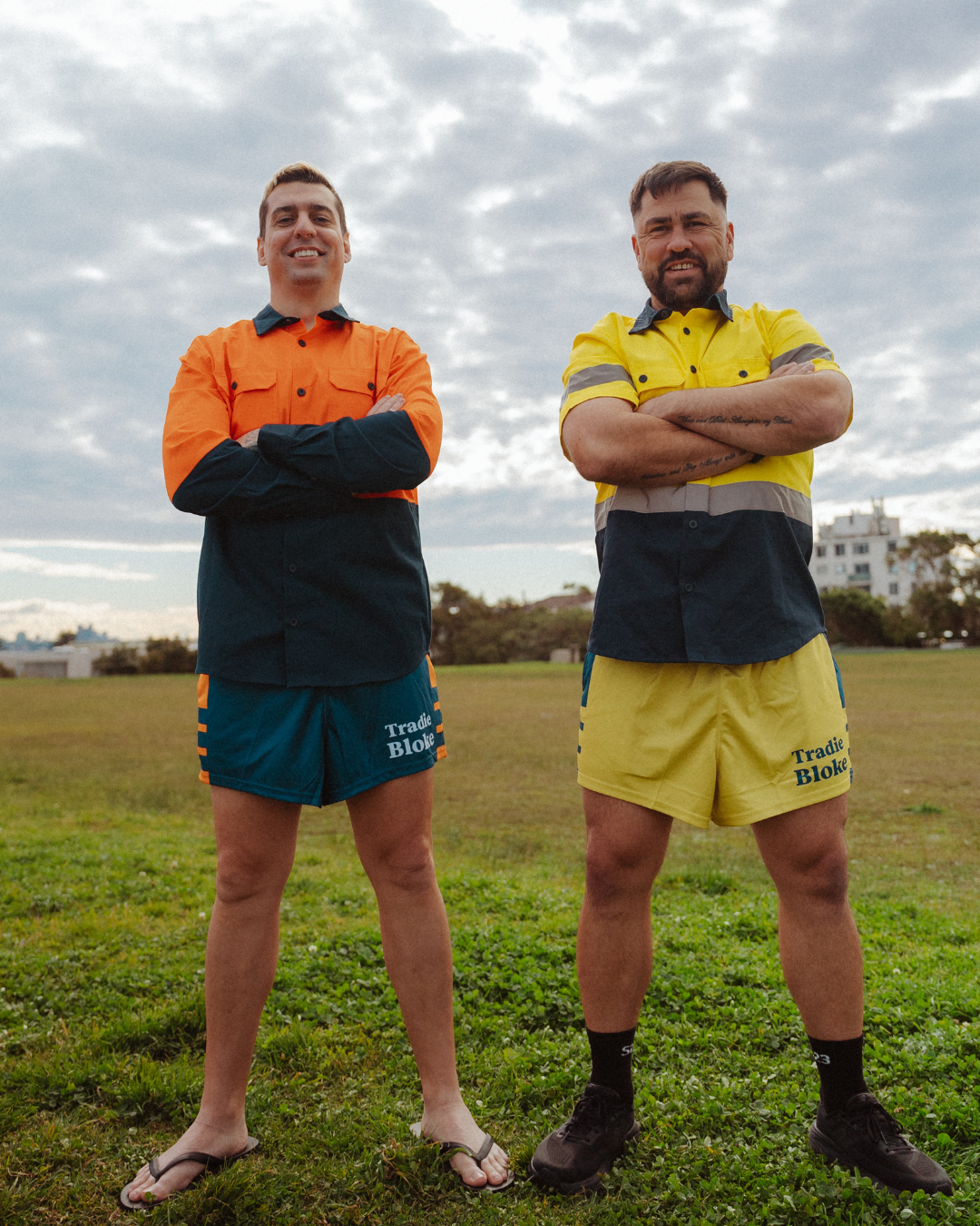 Tradie BLOKE - Blue & Orange Footy Shorts (With Pockets)