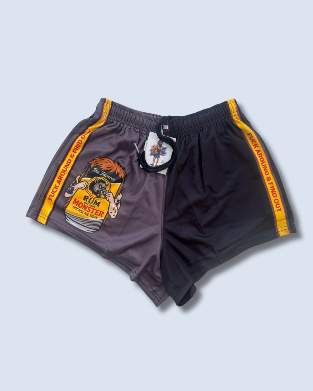 🔥NEW🔥 F**CK AROUND & FIND OUT Rum Monster Footy Shorts (With Pockets)