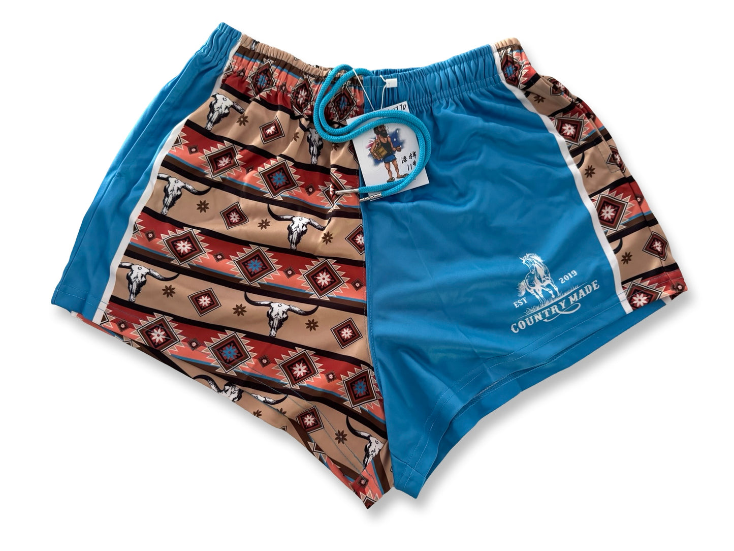 🔥NEW🔥 Blue Aztec Footy Shorts (With Pockets)
