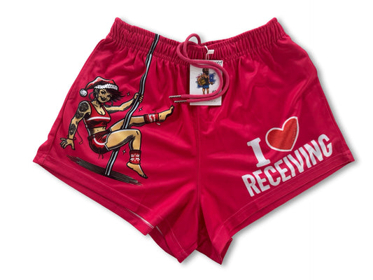 I Love Receiving | Santa Footy Shorts (With Pockets)