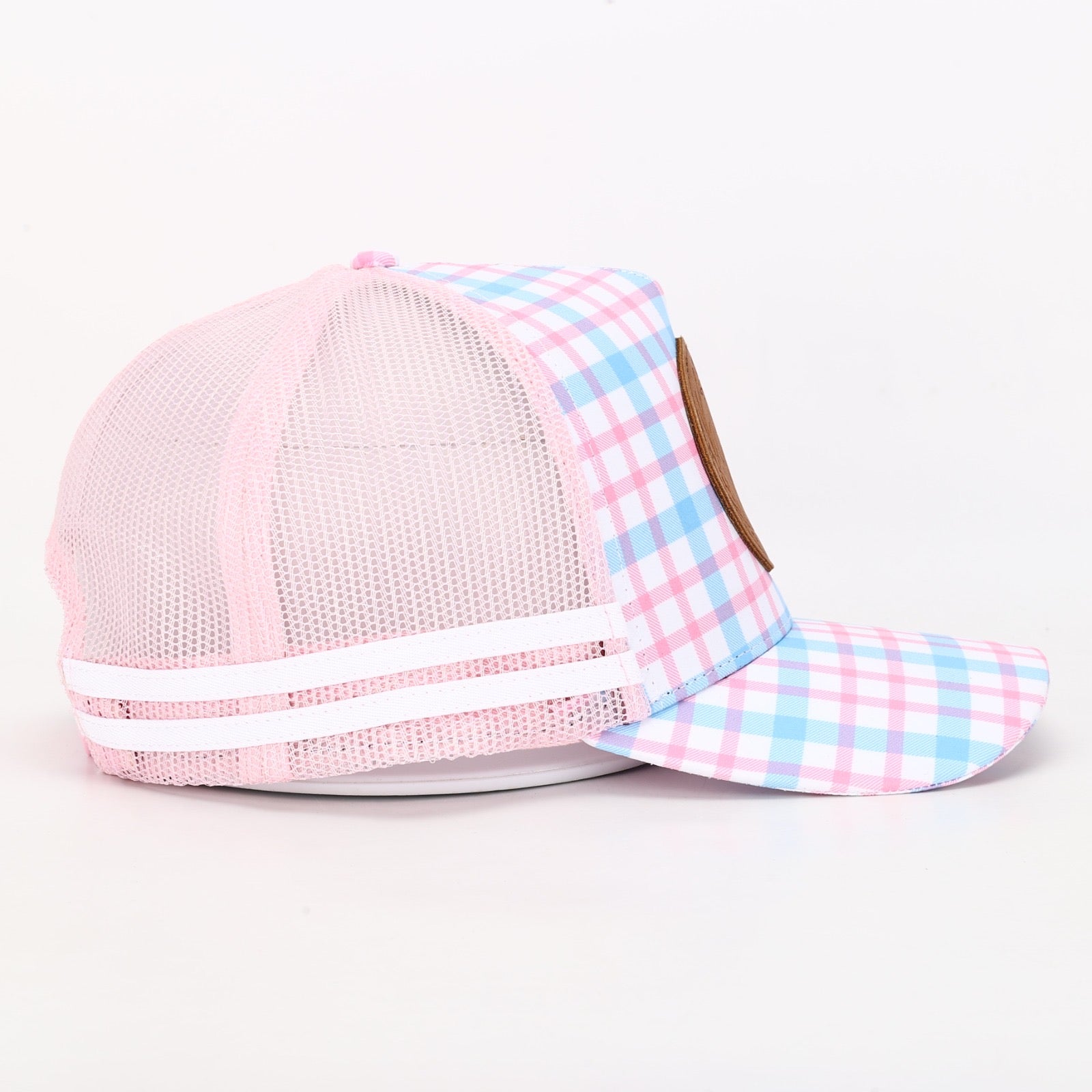 Truckers Hat | Country Made, Pink & Blue, Leather Patch