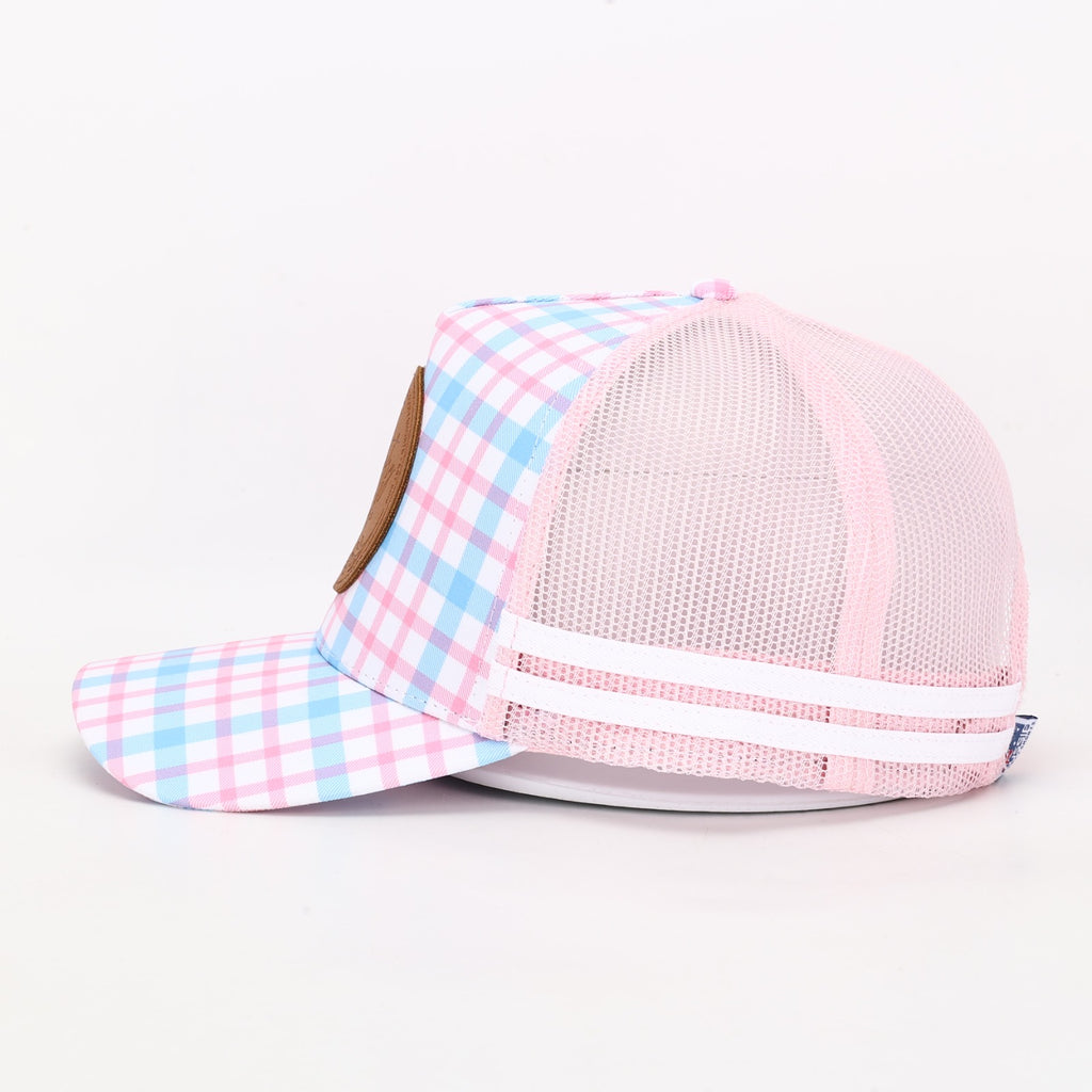 Truckers Hat | Country Made, Pink & Blue, Leather Patch