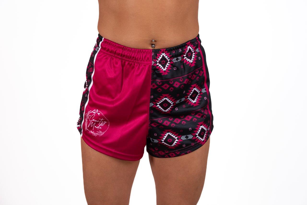 Pink & Black Aztec Footy Shorts (With Pockets)