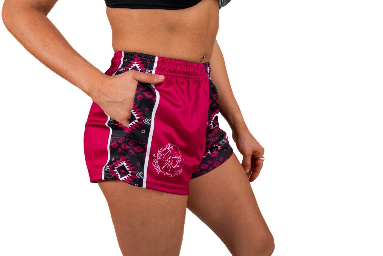 Pink & Black Aztec Footy Shorts (With Pockets)