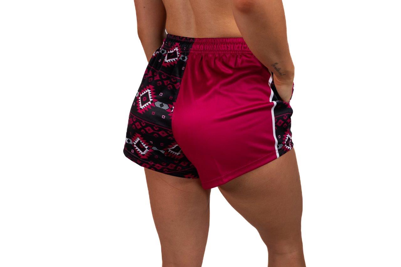 Pink & Black Aztec Footy Shorts (With Pockets)
